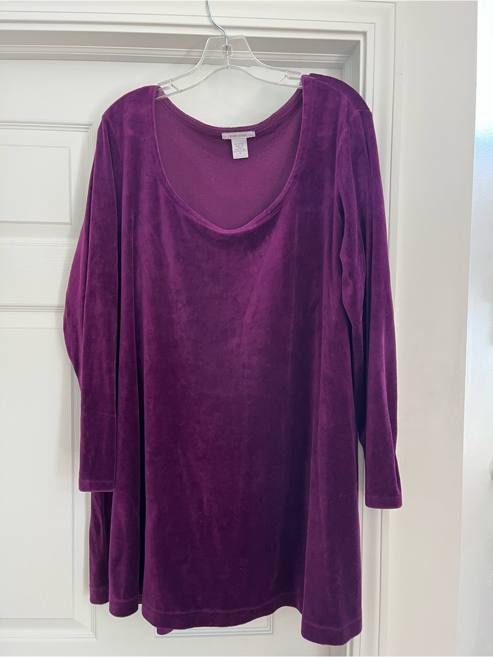 Joan Vass Plum Velvet Scoop Neck Tunic Top